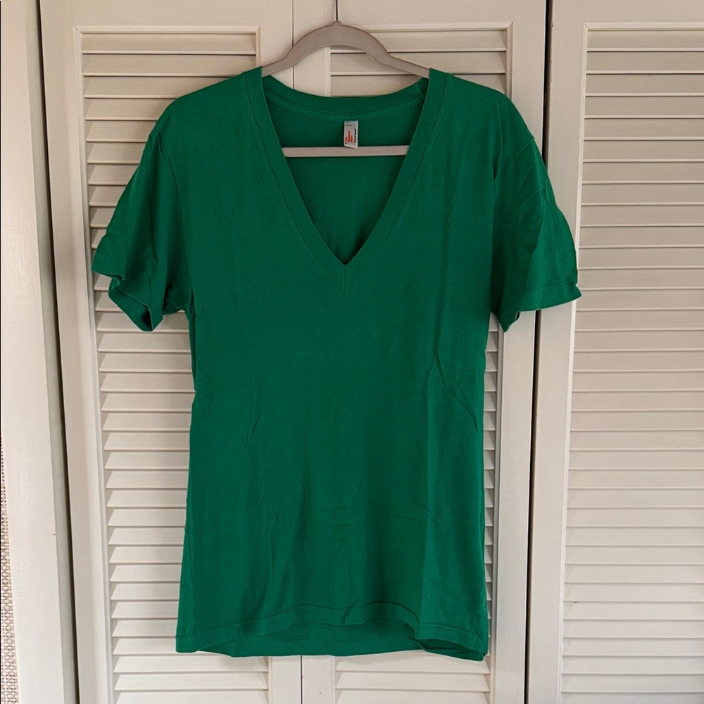 American Apparel Green V-Neck Short Sleeve Tee